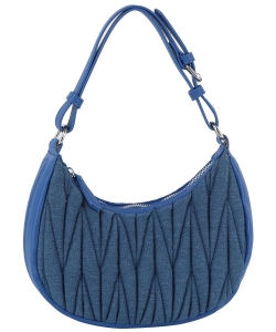 Fashionable Hobo Bag Quilted Pattern Zipper Adjustable DX-0195-M DENIM